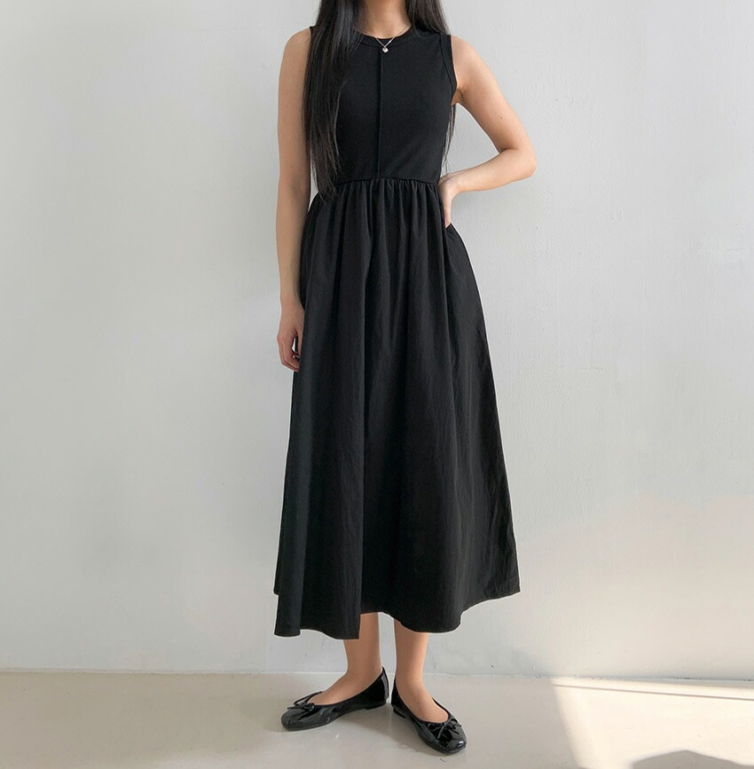 [メガ割りSALE]センターラインタンクトップフレアコンビワンピース