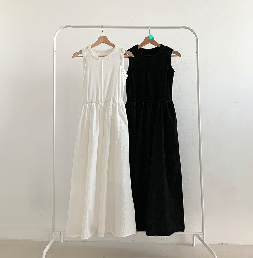 [メガ割りSALE]センターラインタンクトップフレアコンビワンピース