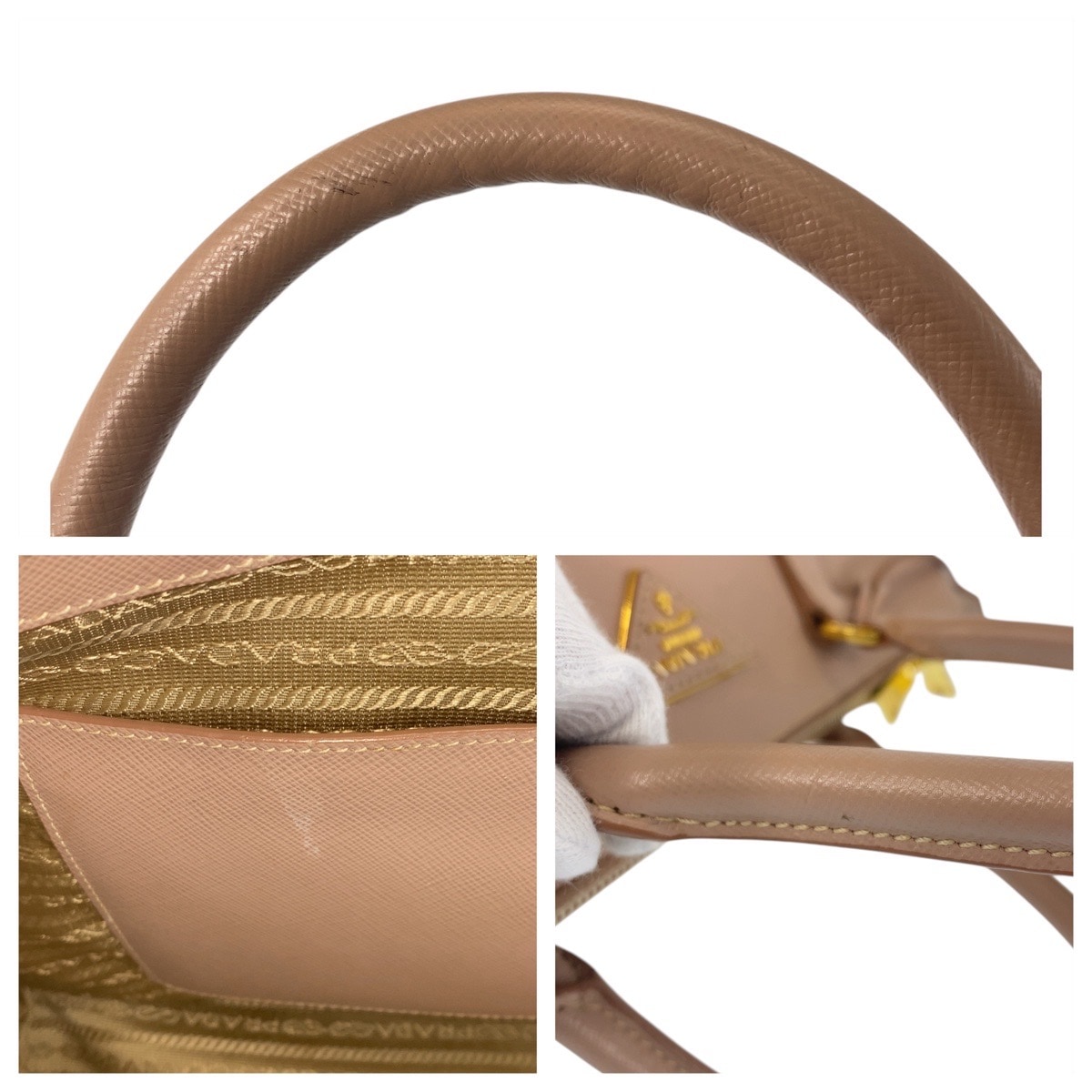 美品 サフィアーノ 三角ロゴプレート ベージュ ゴールド金具 レザー トートバッグ ハンドバッグ ショルダーバッグ 2way レディース 501293