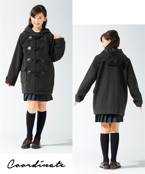 キッズ 子供 アウターウール混ダッフルコート（男の子　女の子　子供服　ジュニア服） 紺 チャコールグレー