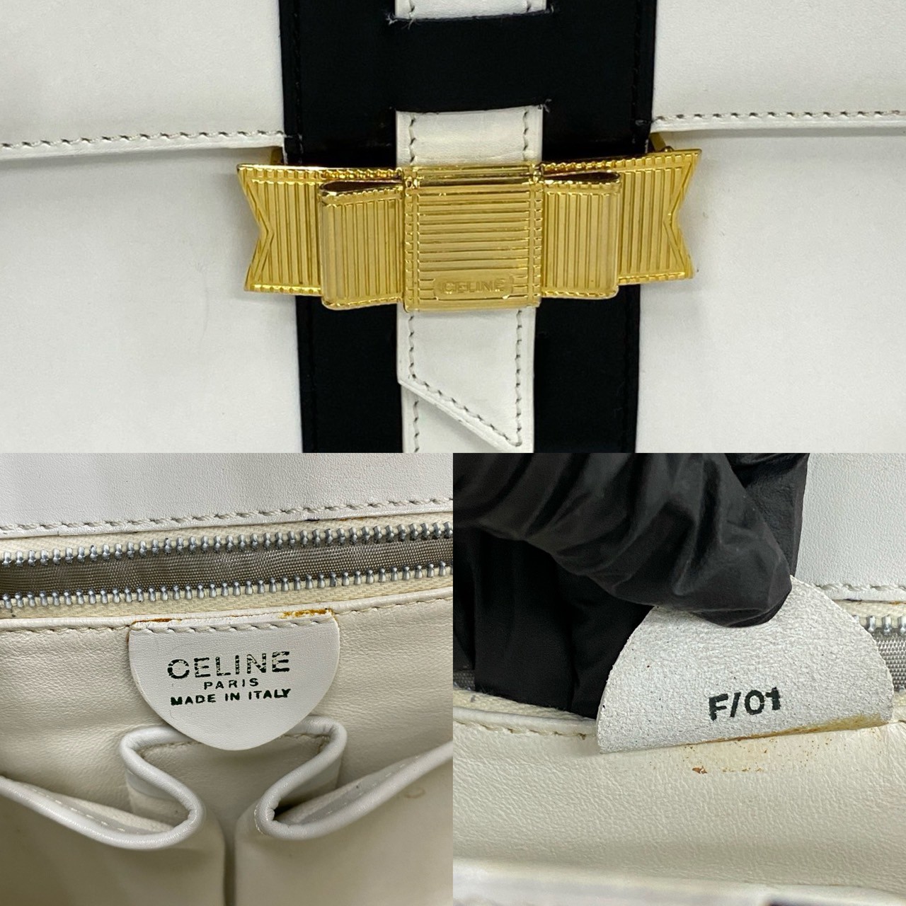 ヴィンテージ ロゴ リボン金具ハンドバッグ レザー ホワイト 38242 ヴィンテージ ロゴ リボン金具ハンドバッグ レザー ホワイト 38242