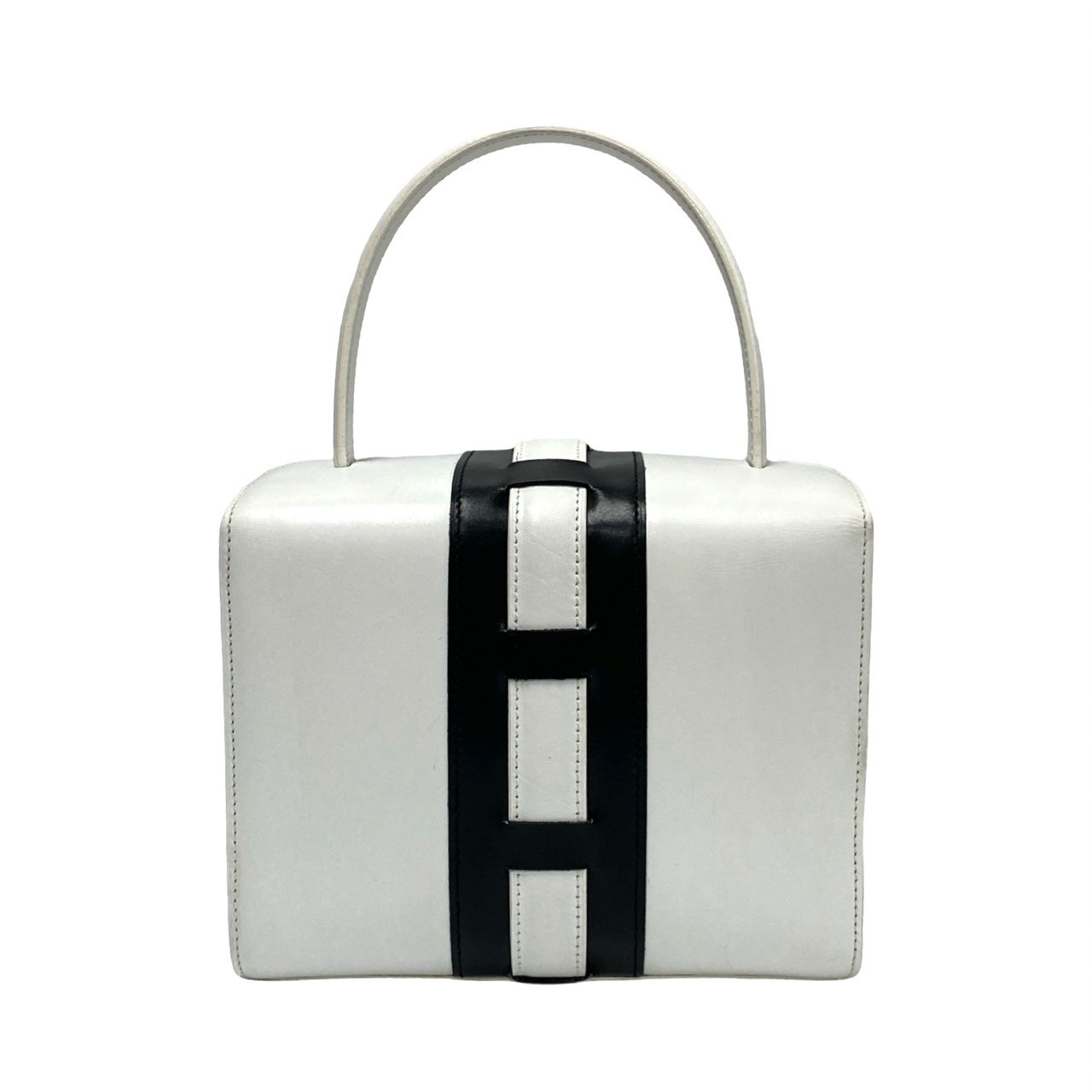 ヴィンテージ ロゴ リボン金具ハンドバッグ レザー ホワイト 38242 ヴィンテージ ロゴ リボン金具ハンドバッグ レザー ホワイト 38242