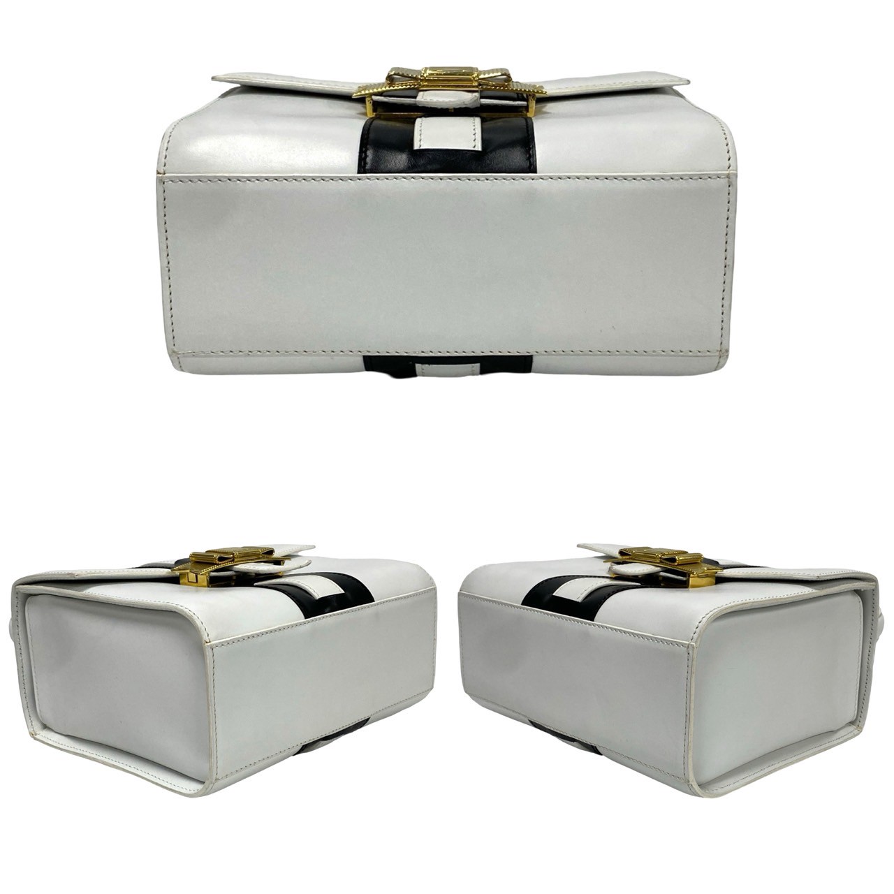 ヴィンテージ ロゴ リボン金具ハンドバッグ レザー ホワイト 38242 ヴィンテージ ロゴ リボン金具ハンドバッグ レザー ホワイト 38242