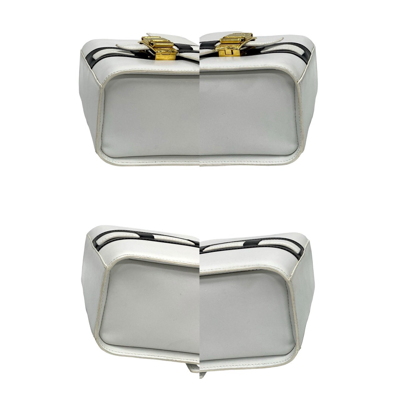 ヴィンテージ ロゴ リボン金具ハンドバッグ レザー ホワイト 38242 ヴィンテージ ロゴ リボン金具ハンドバッグ レザー ホワイト 38242