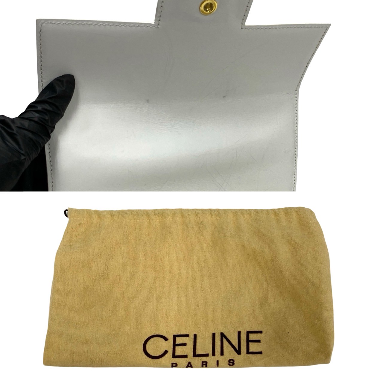 ヴィンテージ ロゴ リボン金具ハンドバッグ レザー ホワイト 38242 ヴィンテージ ロゴ リボン金具ハンドバッグ レザー ホワイト 38242