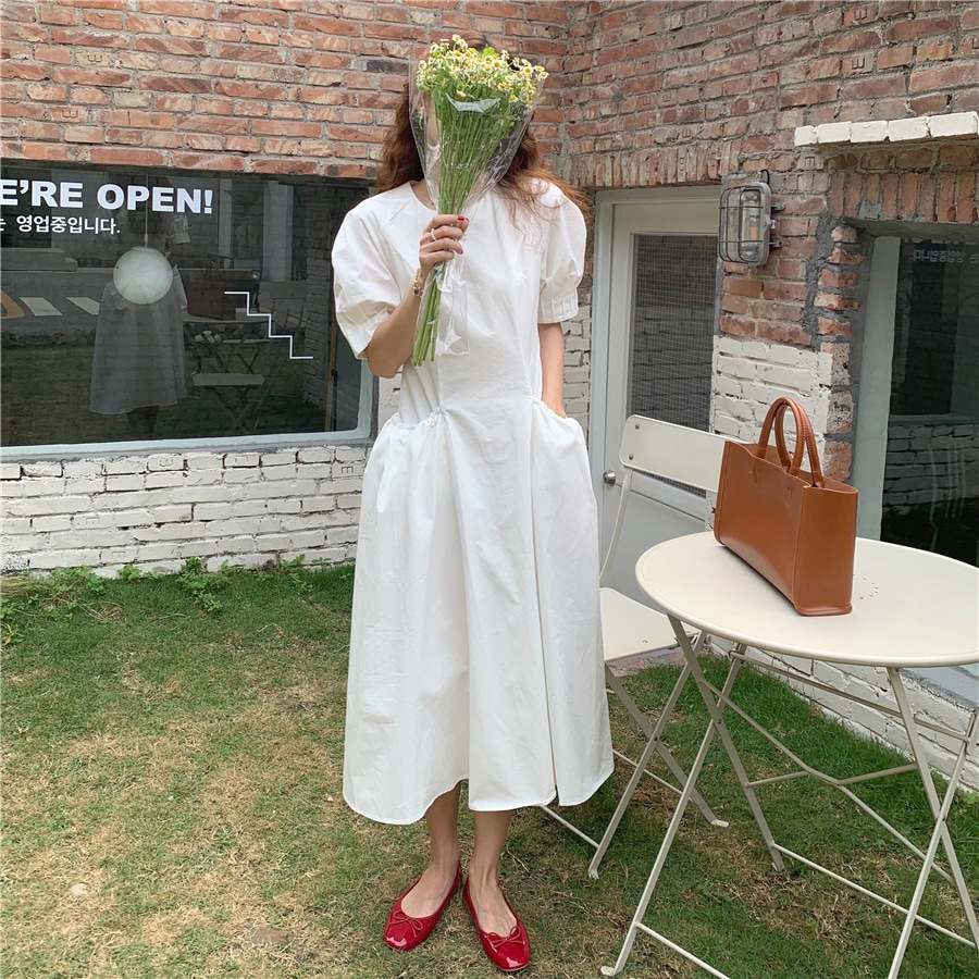 ワンピース 半袖 春 夏 きれいめ カジュアル かわいい ロング aライン Aライン フレア ワンピドレス フレアスカート ロング ロング丈 アンクル丈 7分丈 ミディアム丈 ミドル丈 レギュラー丈