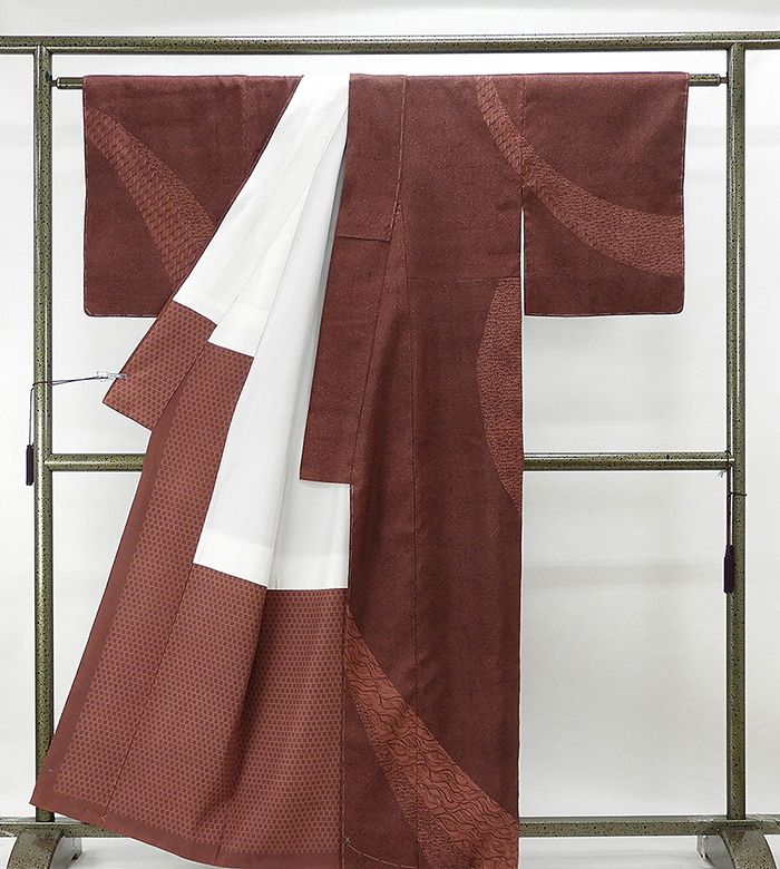 訪問着 未着用美品 正絹 川村久太郎 霰笹幾何模様 身丈160cm 裄丈64.5cm 紬訪問着 未使 訪問着 未着用美品 正絹 川村久太郎 霰笹幾何模様 身丈160cm 裄丈64.5cm 紬訪問着 未使