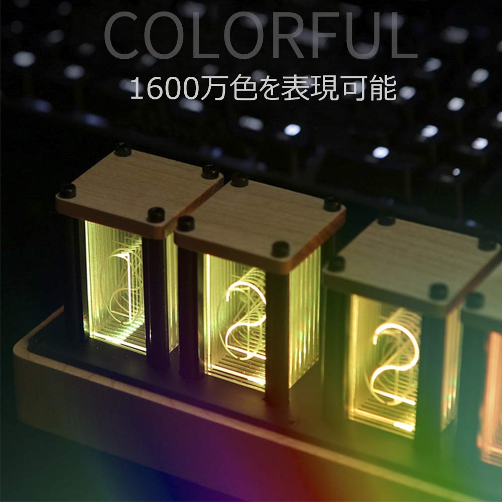 RISEN ニキシー管風置き時計 レトロモダン木製クロック 1600万色 RGBフルカラーLEDデジタル DIY卓上時計インテリア (ブラックウォールナット)