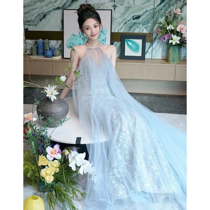 【急速出荷!】モーニンブライトウェディングドレススーパーブルーアウティングベール花嫁結婚式イブニングドレス女性用