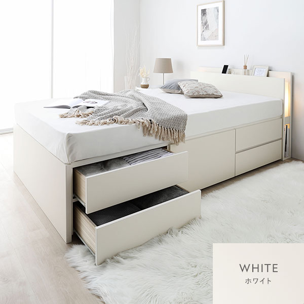 [お客様組み立て]日本製 照明付き チェストベッド 通常床板タイプ ショート丈 シングル シャビーオーク 日本製薄型ポケットコイルマットレス付き