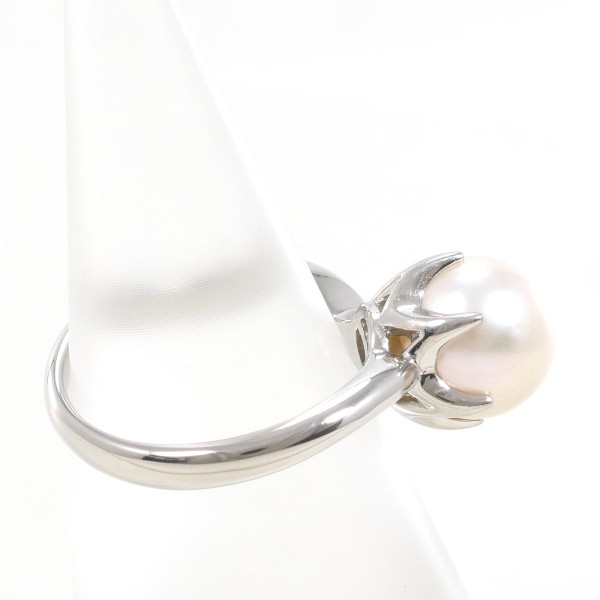 PT900 プラチナ リング 12号 パール(真珠) 約9mm ダイヤ 0.11 ジュエリー 中古 PT900 プラチナ リング 12号 パール(真珠) 約9mm ダイヤ 0.11 ジュエリー 中古
