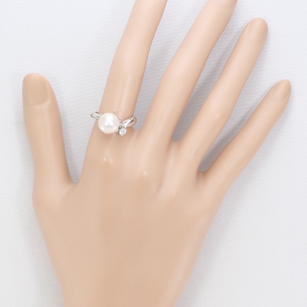 PT900 プラチナ リング 12号 パール(真珠) 約9mm ダイヤ 0.11 ジュエリー 中古 PT900 プラチナ リング 12号 パール(真珠) 約9mm ダイヤ 0.11 ジュエリー 中古