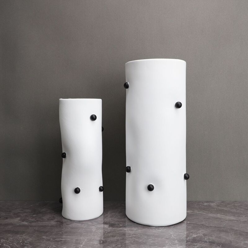 花瓶 ビーズ装飾 円柱 フラワーベース 花器 装飾 シンプル 生け花 造花 おしゃれ インテリア フラワースタンド 雑貨 ホワイト ブラック