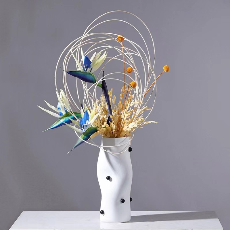 花瓶 ビーズ装飾 円柱 フラワーベース 花器 装飾 シンプル 生け花 造花 おしゃれ インテリア フラワースタンド 雑貨 ホワイト ブラック