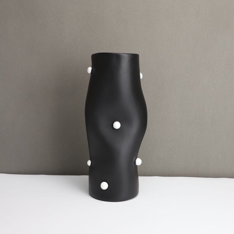 花瓶 ビーズ装飾 円柱 フラワーベース 花器 装飾 シンプル 生け花 造花 おしゃれ インテリア フラワースタンド 雑貨 ホワイト ブラック