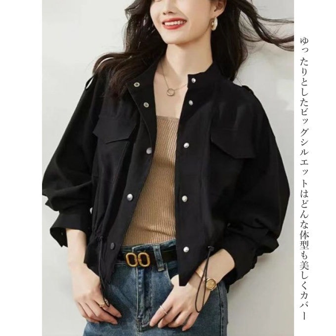 ジャケット レディース 長袖 無地 ショート丈 アウター スタンドカラー シングル 前開き スナップボタン 胸ポケット カジュアル ゴムでウエスト調整 コーデ おしゃれ 通勤 秋 秋服 秋物 春 春服 ジャケット レディース 長袖 無地 ショート丈 アウター スタンドカラー シングル 前開き スナップボタン 胸ポケット カジュアル ゴムでウエスト調整 コーデ おしゃれ 通勤 秋 秋服 秋物 春 春服