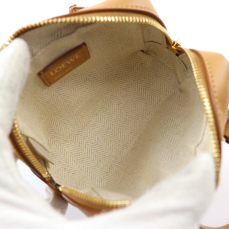 超美品 LOEWE ロエベ ハンドバッグ A039U96X02 アマソナ ナノ キャンバス カーフレザー レッド系 ライトブラウン系 ゴールド金具 2WAY チェーン ショルダ【本物保証】