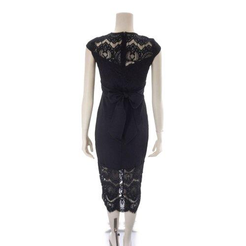 キャバドレス ナイトドレス ミディアムドレス タイト ノースリーブ ワンピース Vネック リボン アイラッシュレース 切り替え レディース グラシア