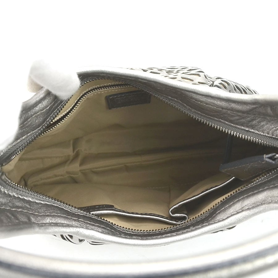 バーバリー BURBERRY ショルダーバッグ レザー/キャンバス メタリックグレー/ベージュ レディース e59932a