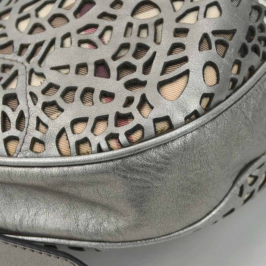 バーバリー BURBERRY ショルダーバッグ レザー/キャンバス メタリックグレー/ベージュ レディース e59932a