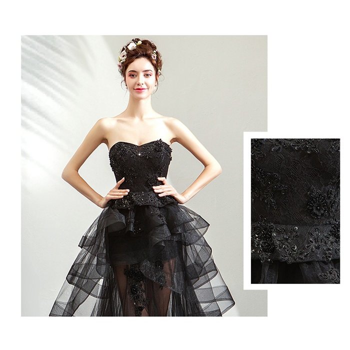 パーティードレス黒ウェディングドレス花嫁 ロングドレス 大きいサイズ フォーマル結婚式二次会 舞台衣装お呼ばれドレス披露宴ドレスライン 司会者 編み上げ