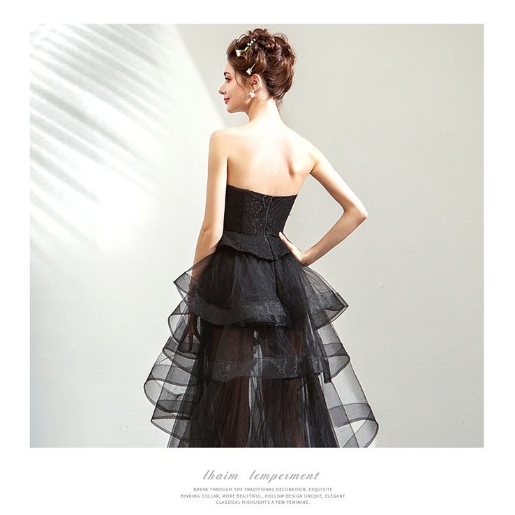 パーティードレス黒ウェディングドレス花嫁 ロングドレス 大きいサイズ フォーマル結婚式二次会 舞台衣装お呼ばれドレス披露宴ドレスライン 司会者 編み上げ