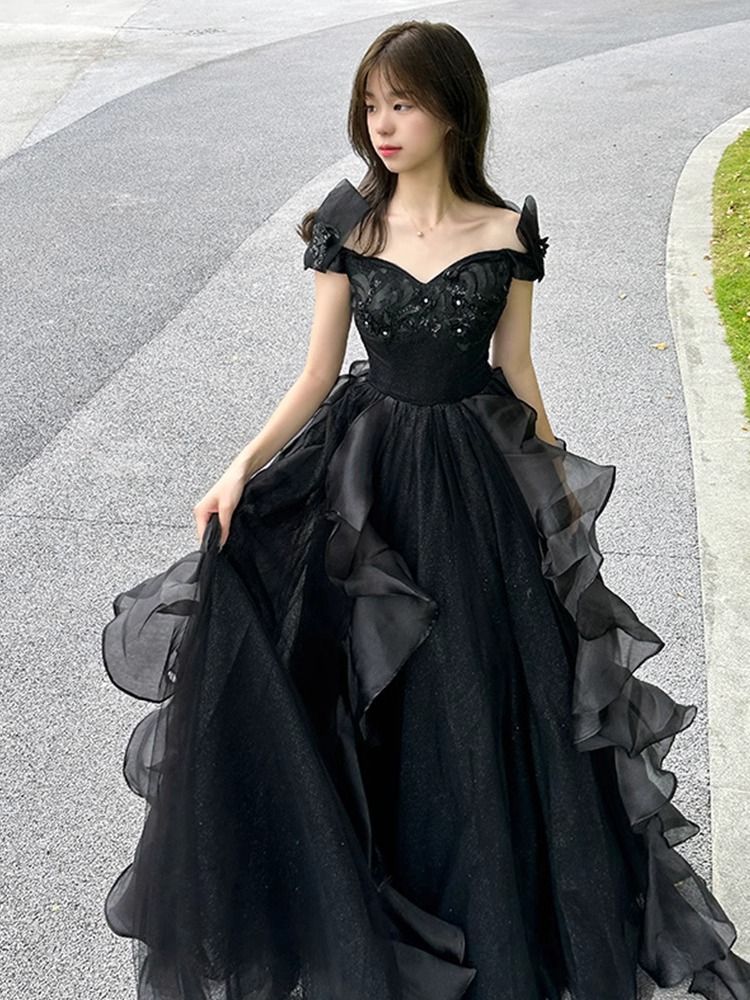 女性のための黒のイブニングドレス2025ハイエンドスタイルの音楽と音楽試験成人式ドレス 女性のための黒のイブニングドレス2025ハイエンドスタイルの音楽と音楽試験成人式ドレス