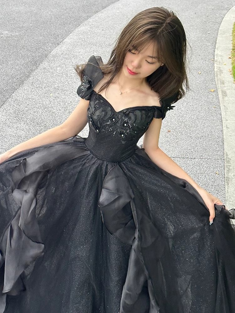 女性のための黒のイブニングドレス2025ハイエンドスタイルの音楽と音楽試験成人式ドレス 女性のための黒のイブニングドレス2025ハイエンドスタイルの音楽と音楽試験成人式ドレス