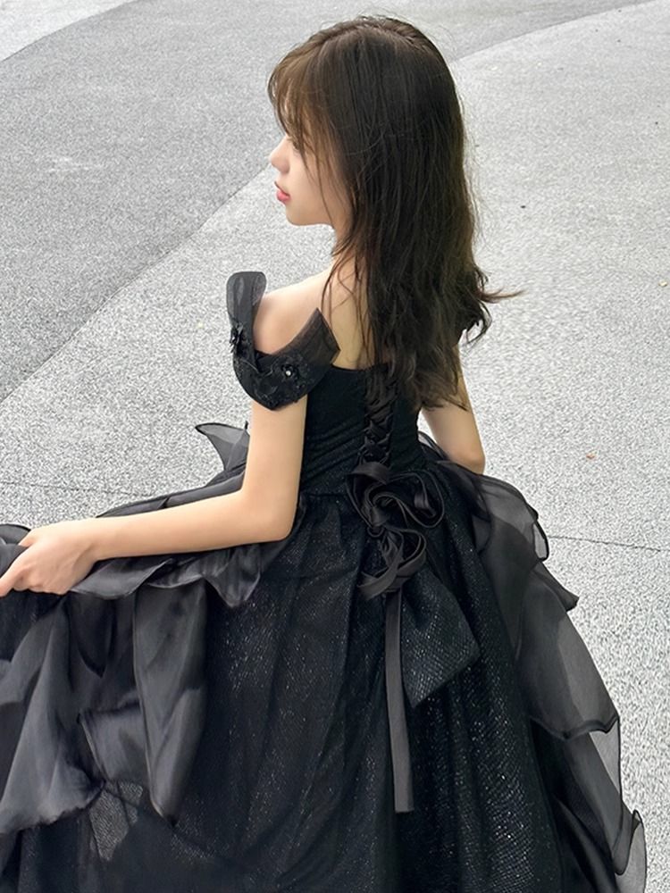 女性のための黒のイブニングドレス2025ハイエンドスタイルの音楽と音楽試験成人式ドレス 女性のための黒のイブニングドレス2025ハイエンドスタイルの音楽と音楽試験成人式ドレス