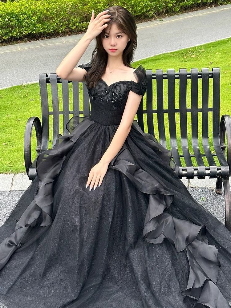 女性のための黒のイブニングドレス2025ハイエンドスタイルの音楽と音楽試験成人式ドレス 女性のための黒のイブニングドレス2025ハイエンドスタイルの音楽と音楽試験成人式ドレス