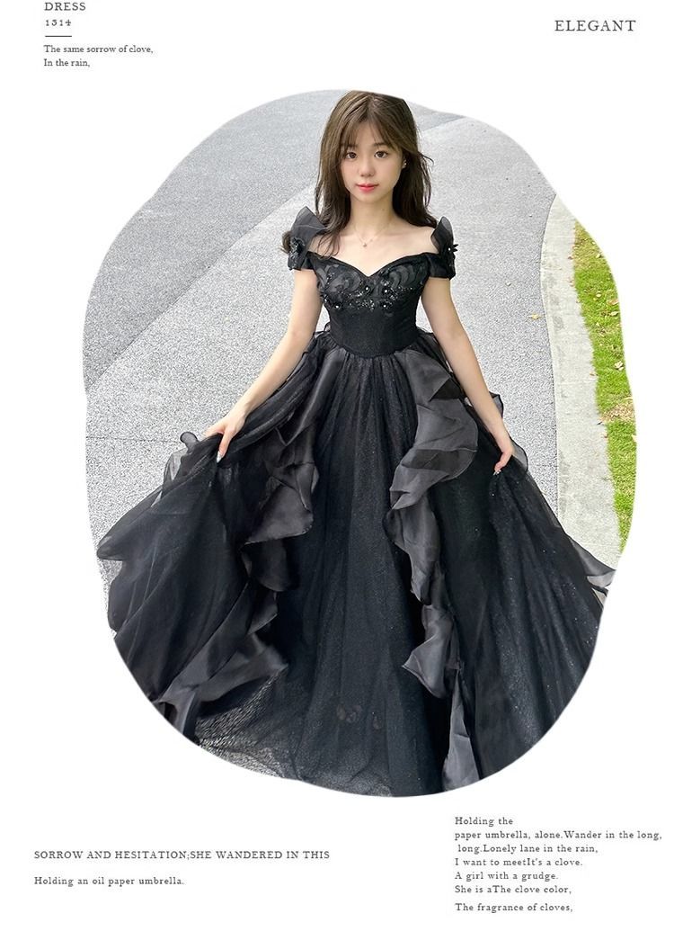 女性のための黒のイブニングドレス2025ハイエンドスタイルの音楽と音楽試験成人式ドレス 女性のための黒のイブニングドレス2025ハイエンドスタイルの音楽と音楽試験成人式ドレス