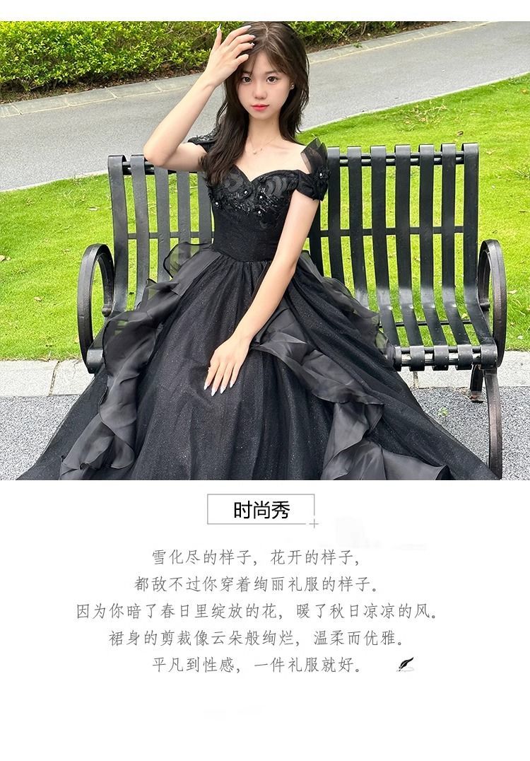 女性のための黒のイブニングドレス2025ハイエンドスタイルの音楽と音楽試験成人式ドレス 女性のための黒のイブニングドレス2025ハイエンドスタイルの音楽と音楽試験成人式ドレス