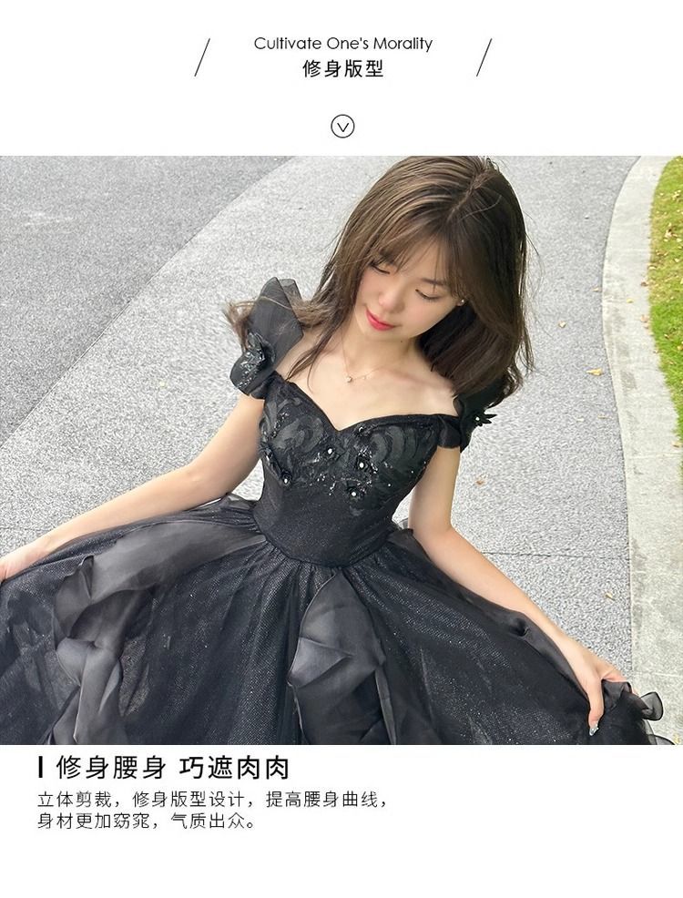 女性のための黒のイブニングドレス2025ハイエンドスタイルの音楽と音楽試験成人式ドレス 女性のための黒のイブニングドレス2025ハイエンドスタイルの音楽と音楽試験成人式ドレス