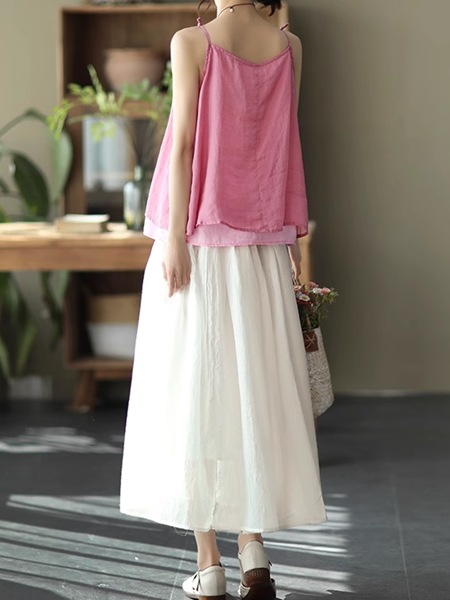 全５色 ロングスイングスカート レディース スカート フレアスカート ロングスカート 膝下 ロング ワイド フレア Aライン 裾ワイド フェミニン ウエストゴム 綿 麻 かわいい 大人可愛い