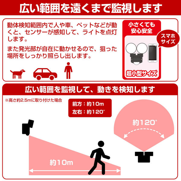 （まとめ買い）防犯ライト ACコンセント式 2灯 800ルーメン ESL-SS412AC [x3]_5