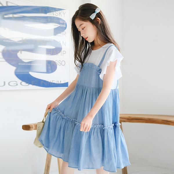 ジュニア 女児 子供服 夏 小学生 フレンチ プリーツ ワンピース W99