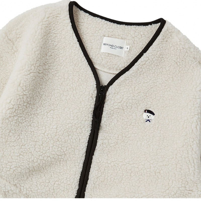 ビヨンドクローゼットニューパリジャンエコパープルフリースジップアップジャンパーアイボリー
