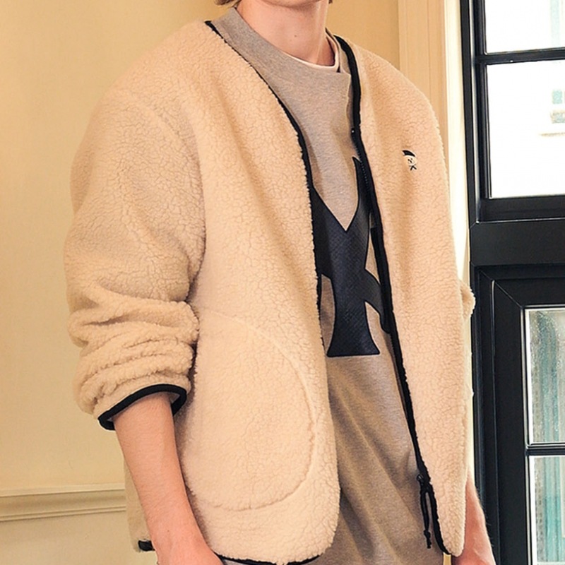 ビヨンドクローゼットニューパリジャンエコパープルフリースジップアップジャンパーアイボリー