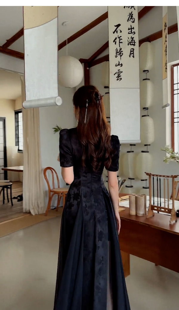 Qoo10] 新中国式黒ワンピースチャイナドレス新スカ