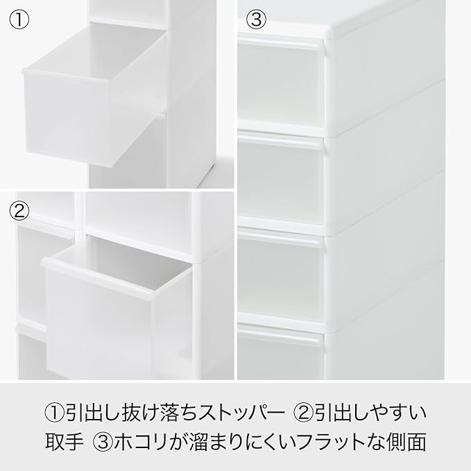 ライクイット(like-it)ランドリー収納段差をまたげるすき間ストッカー 3段 約幅15.5×奥46.5×高92-94.5cm ポリプロピレン ホワイト日本製 FTS-111A