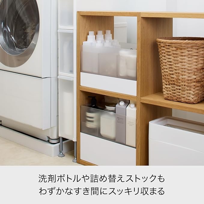 ライクイット(like-it)ランドリー収納段差をまたげるすき間ストッカー 3段 約幅15.5×奥46.5×高92-94.5cm ポリプロピレン ホワイト日本製 FTS-111A