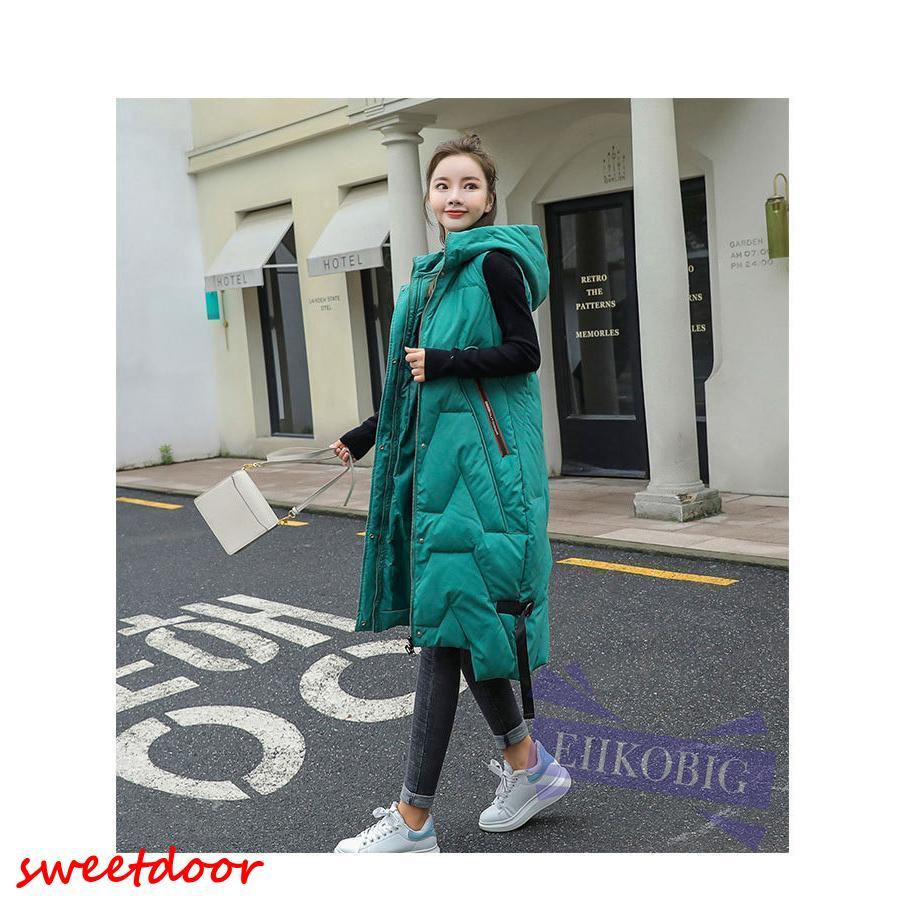 レディースベスト 秋冬　ダウンベスト レディース　中綿ベスト フード付き ロング丈 ポケット付き ダウン アウター トップス 暖かい 防風防寒