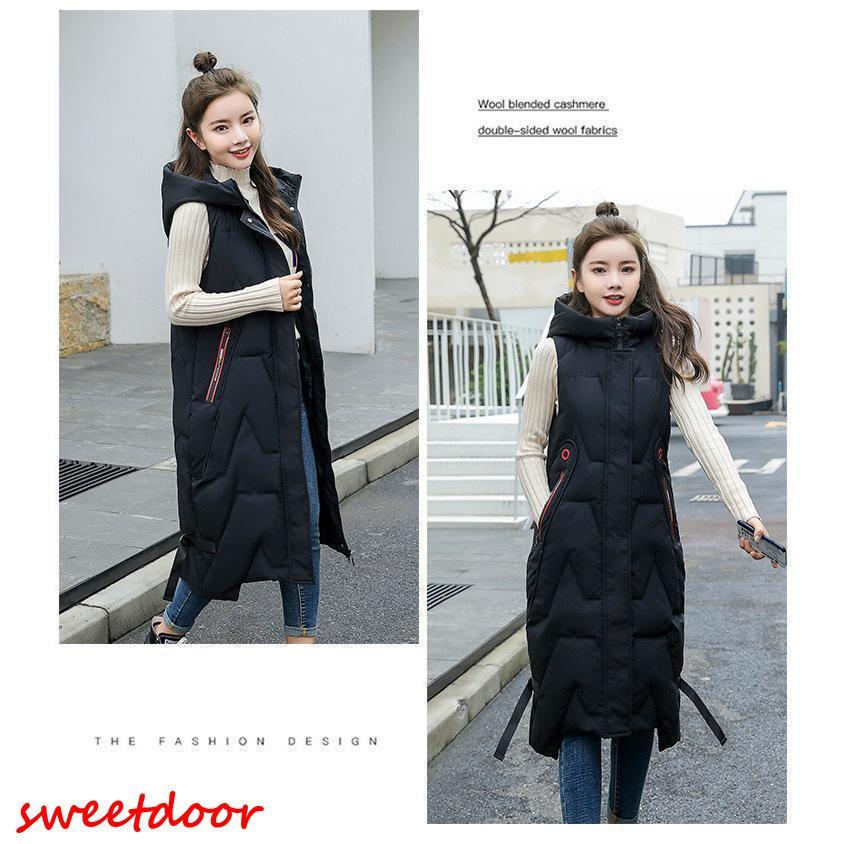 レディースベスト 秋冬　ダウンベスト レディース　中綿ベスト フード付き ロング丈 ポケット付き ダウン アウター トップス 暖かい 防風防寒
