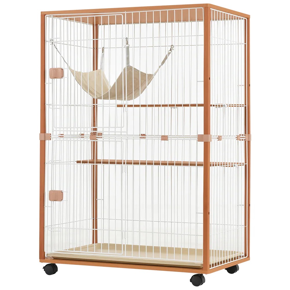 1431猫 キャットケージ 木製 キャットハウス ネコ ハウス 留守番 保護 脱走防止 多頭飼い 多頭 スチール 二段(チーク) 1431猫 キャットケージ 木製 キャットハウス ネコ ハウス 留守番 保護 脱走防止 多頭飼い 多頭 スチール 二段(チーク)