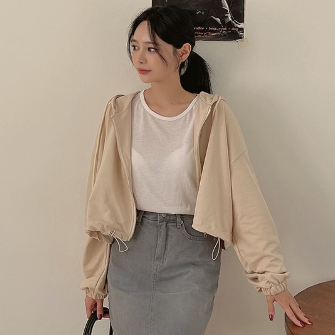 トップス ジップアップパーカー ストリート ルーズフィット プルオーバー パーカー トレーナー フーディー スウェット 袖あり 長袖 ドロップショルダー 萌袖 襟なし フード付き ファスナー 綿