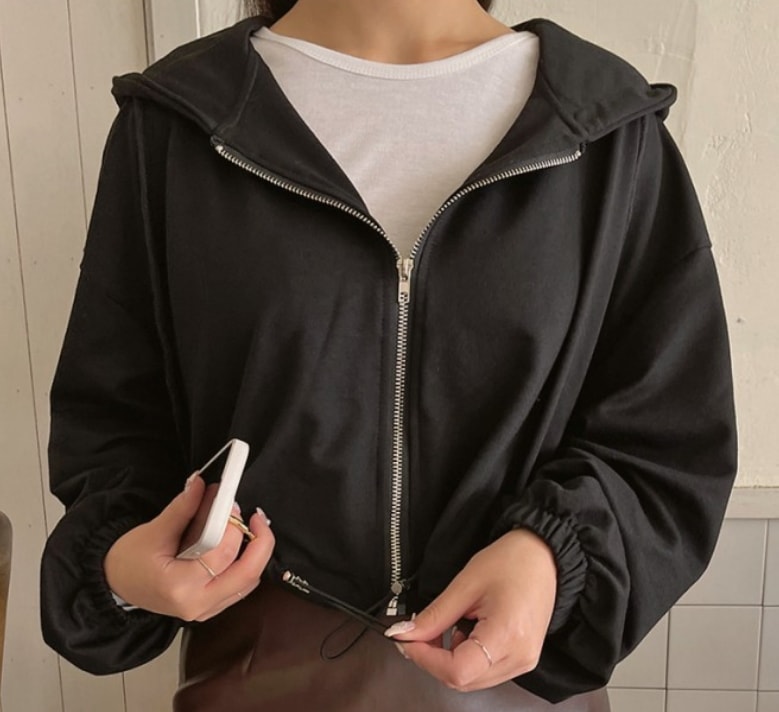 トップス ジップアップパーカー ストリート ルーズフィット プルオーバー パーカー トレーナー フーディー スウェット 袖あり 長袖 ドロップショルダー 萌袖 襟なし フード付き ファスナー 綿