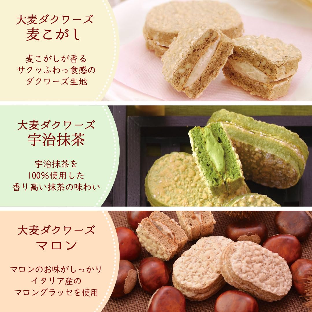 おおむぎ工房ロア】 大麦 ダクワーズ A 6種 18個入 いちご 抹茶