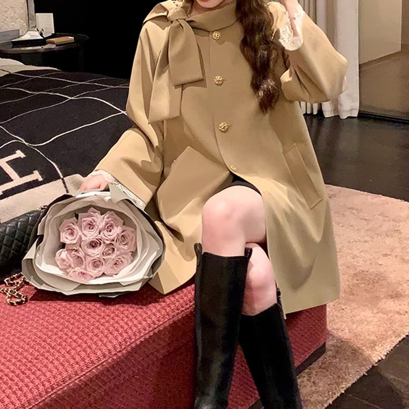 気品フレンチ令嬢風リボンリボンパーカコート女小柄高級感コート早着ファッション 気品フレンチ令嬢風リボンリボンパーカコート女小柄高級感コート早着ファッション