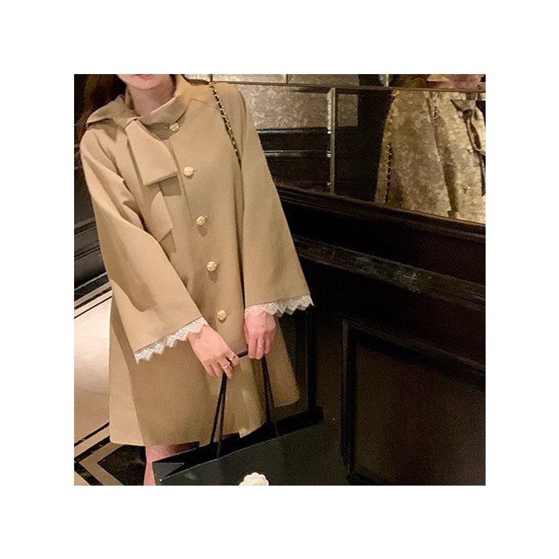 気品フレンチ令嬢風リボンリボンパーカコート女小柄高級感コート早着ファッション 気品フレンチ令嬢風リボンリボンパーカコート女小柄高級感コート早着ファッション