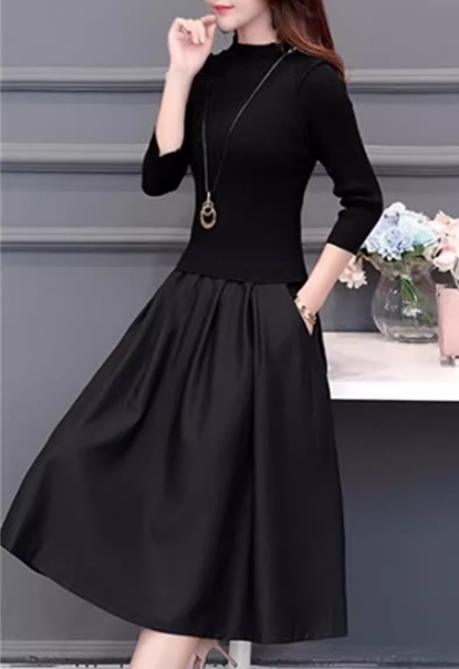 フェイクツーピース レディース ワンピース ニット プルオーバー 膝丈 ミモレ 長袖 ラウンドネック Aライン 切り替え ドッキング フェミニン フリル ポケット ハイウエスト かわいい 大人可愛い フェイクツーピース レディース ワンピース ニット プルオーバー 膝丈 ミモレ 長袖 ラウンドネック Aライン 切り替え ドッキング フェミニン フリル ポケット ハイウエスト かわいい 大人可愛い